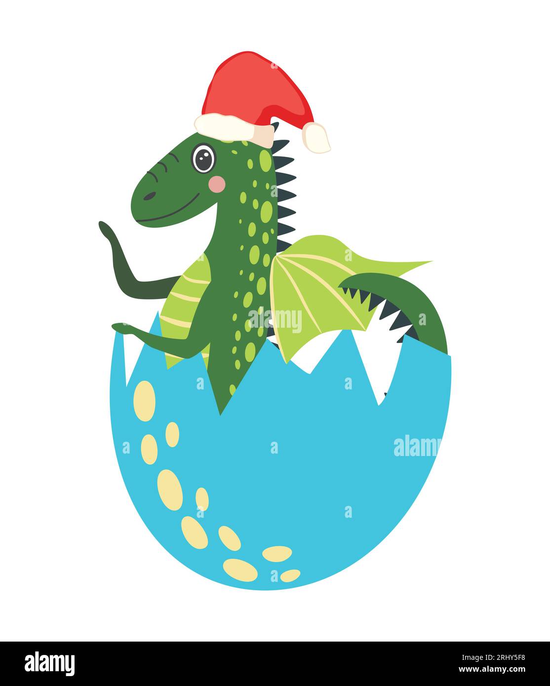 Cute green christmas dragon in santa hat. Year of the Dragon 2024