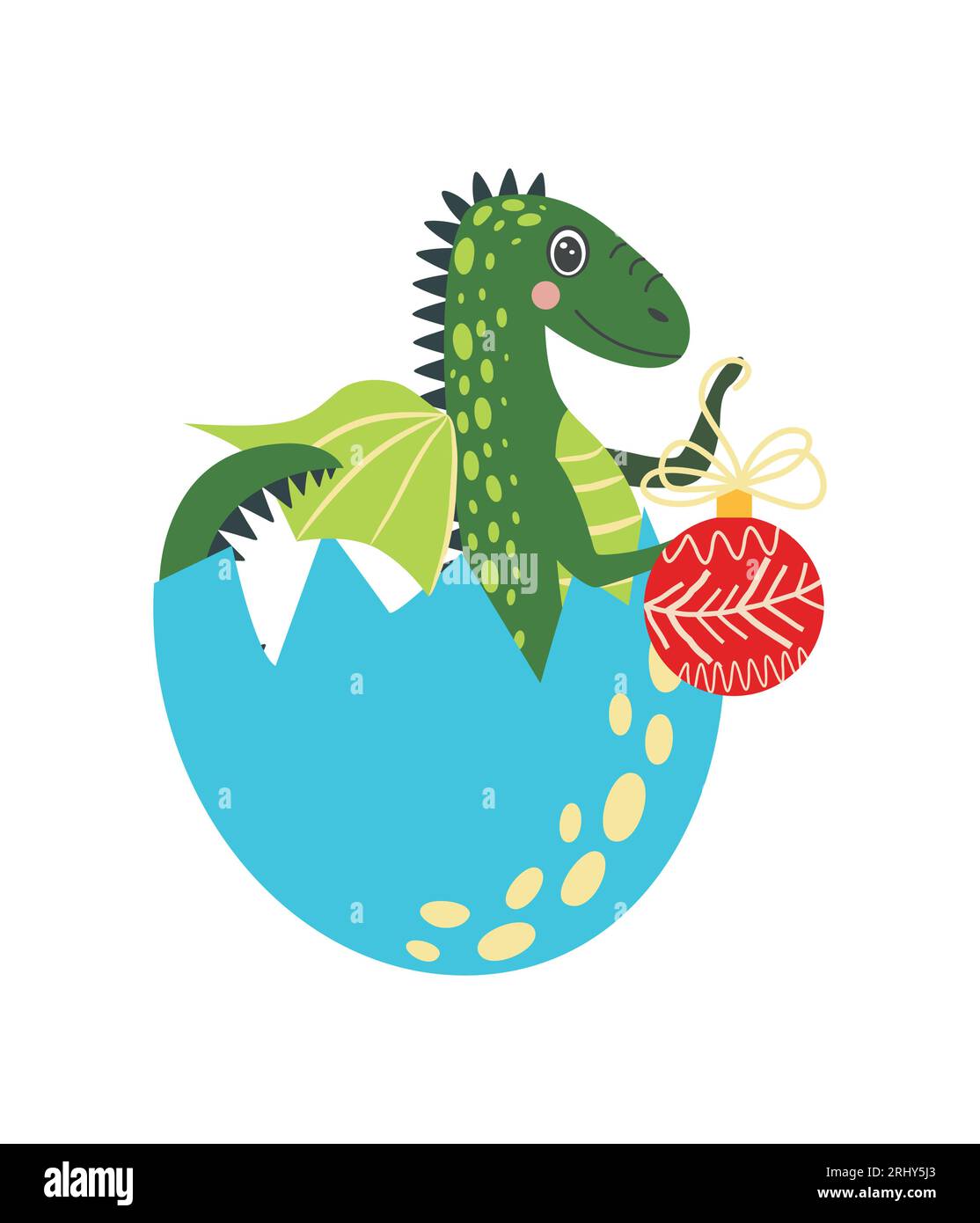 Cute green christmas dragon in santa hat. Year of the Dragon 2024
