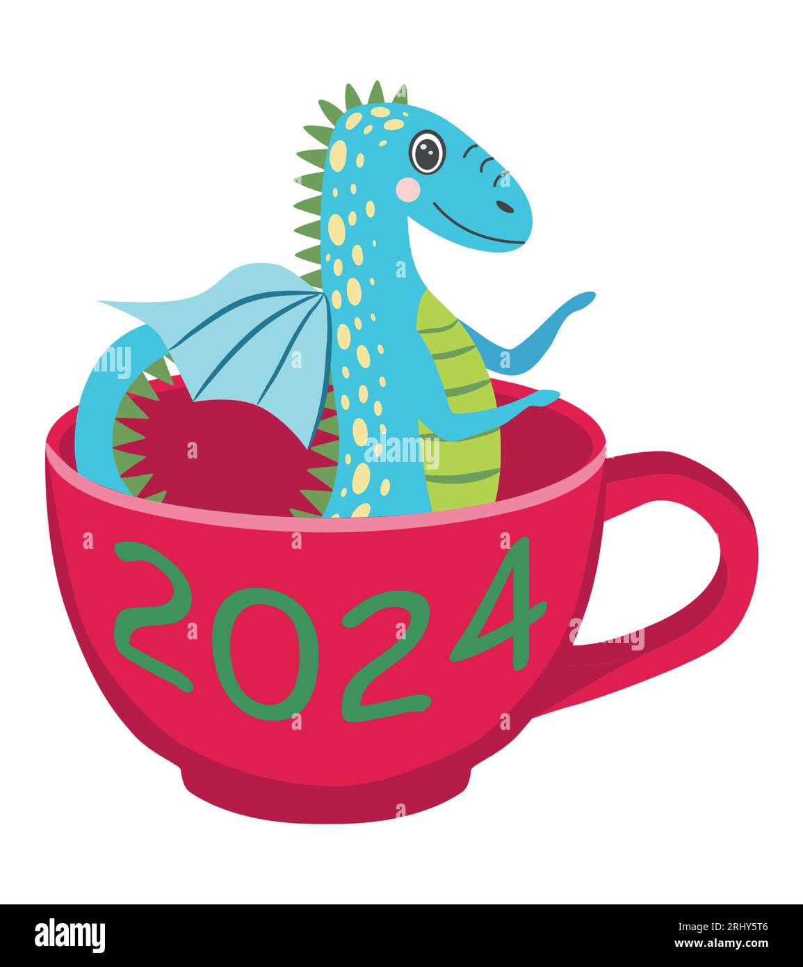 Year of the Dragon 2024, Chinese calendar. Cute dragons and inscription