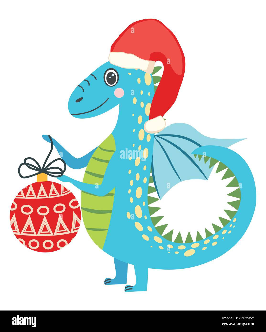 Cute christmas dragon in santa hat. Year of the Dragon 2025, Chinese