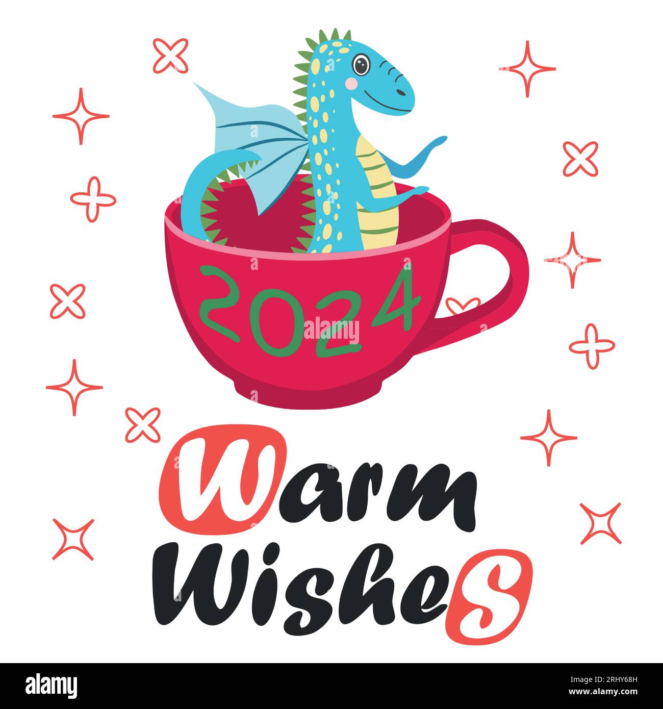 Christmas card with cute dragon. Year of the Dragon 2024, China Stock Vector Image & Art Alamy