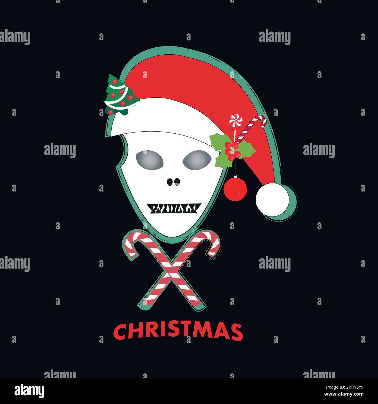 Christmas skull illustration Happy new year design Stock Vector