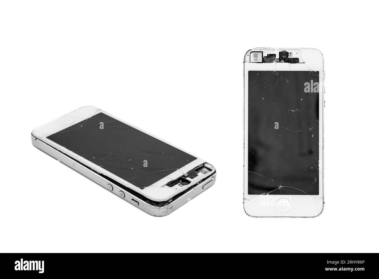 old broken iPhone 4 (SE), isolated set Stock Photo