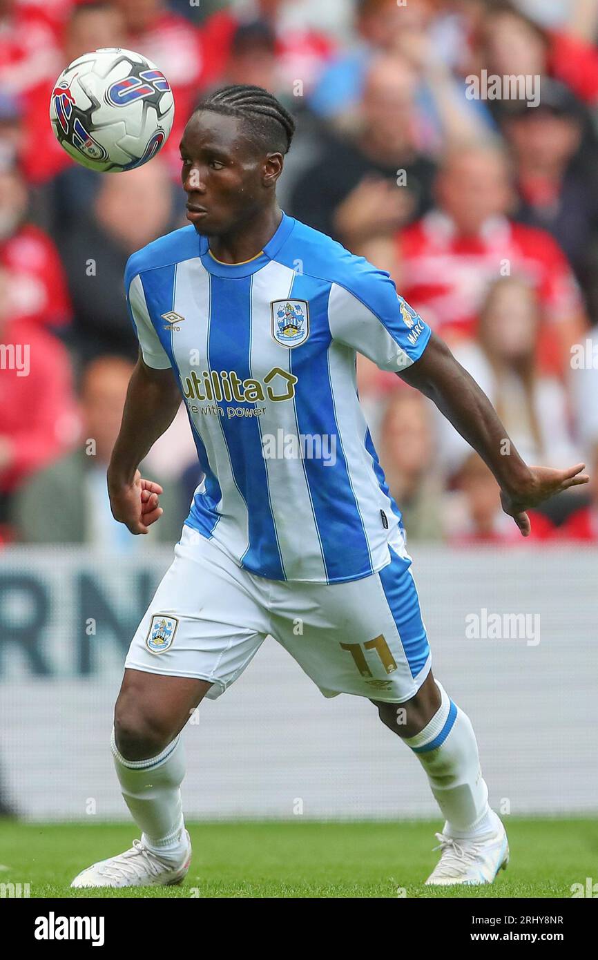 Brahima Diarra #11 of Huddersfield Town controls the ball during the Sky Bet Championship match Middlesbrough vs Huddersfield Town at Riverside Stadium, Middlesbrough, United Kingdom, 19th August 2023  (Photo by Gareth Evans/News Images) Stock Photo