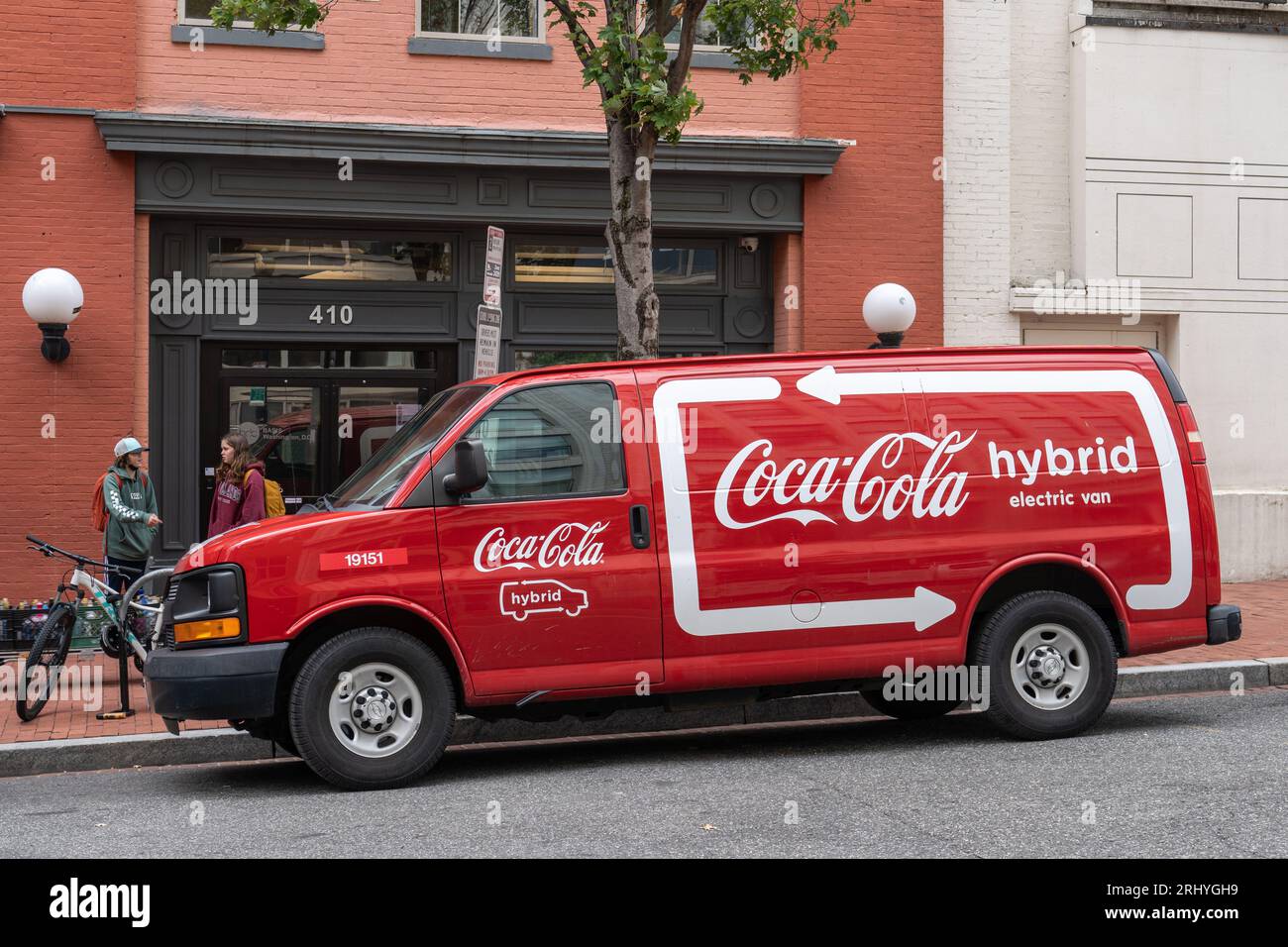 Washington, DC - Sept. 6, 2022: Coca Cola hybrid electric van parked in the Penn Quarter neighborhood of downtown DC. Stock Photo