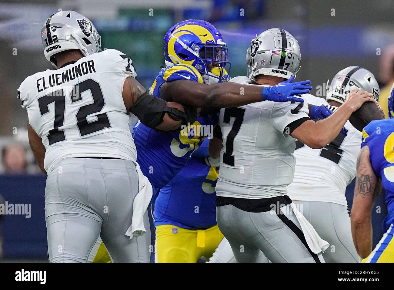 Los Angeles Rams linebacker Keir Thomas (96) against the Denver Broncos of  an NFL football game Saturday, Aug 26, 2023, in Denver. (AP Photo/Bart  Young Stock Photo - Alamy