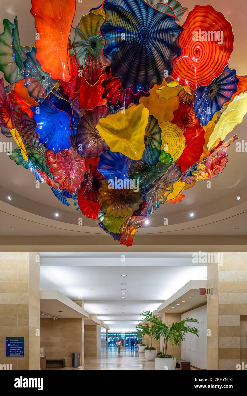 Glass sculpture Chandelier by Dale Chihuly at Mayo Clinic in Jacksonville, Florida. (USA) Stock Photo