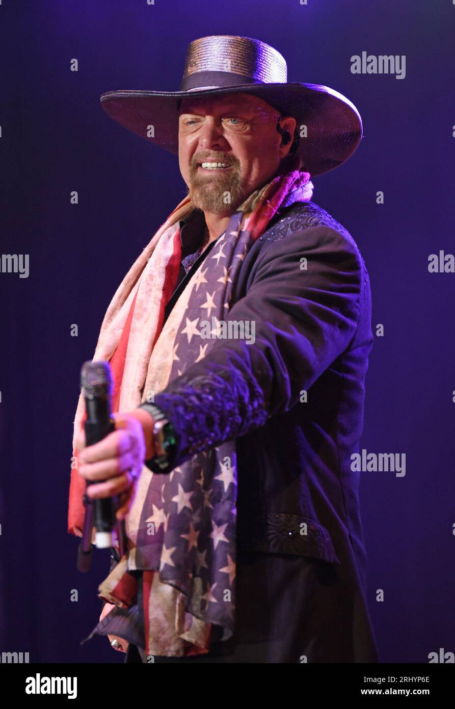 Hiawassee, GA, USA. 19th Aug, 2023. Eddie Montgomery on stage for