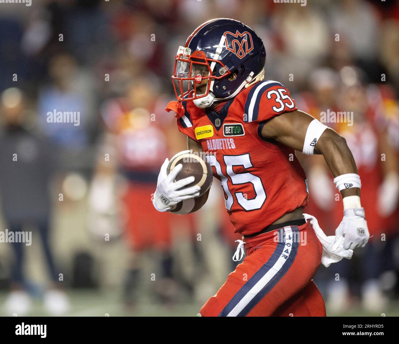 Ottawa, Canada. 19 Aug 2023.  Reggie Stubblefield (35) of the Montreal Alouettes plays in regular season Canadian Football League (CFL) action between the Montreal Alouettes at the Ottawa Redblacks. The Montreal Alouettes won the game 25-24. 2023 Copyright Sean Burges / Mundo Sport Images / Alamy Live News Stock Photo