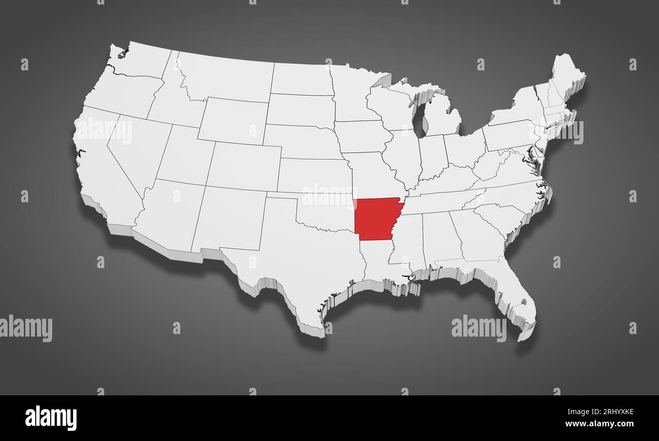 Arkansas State Highlighted On The United States Of America 3D Map 3D Arkansas State Highlighted On The United States Of America 3d Map 3d Illustration 2RHYXKE