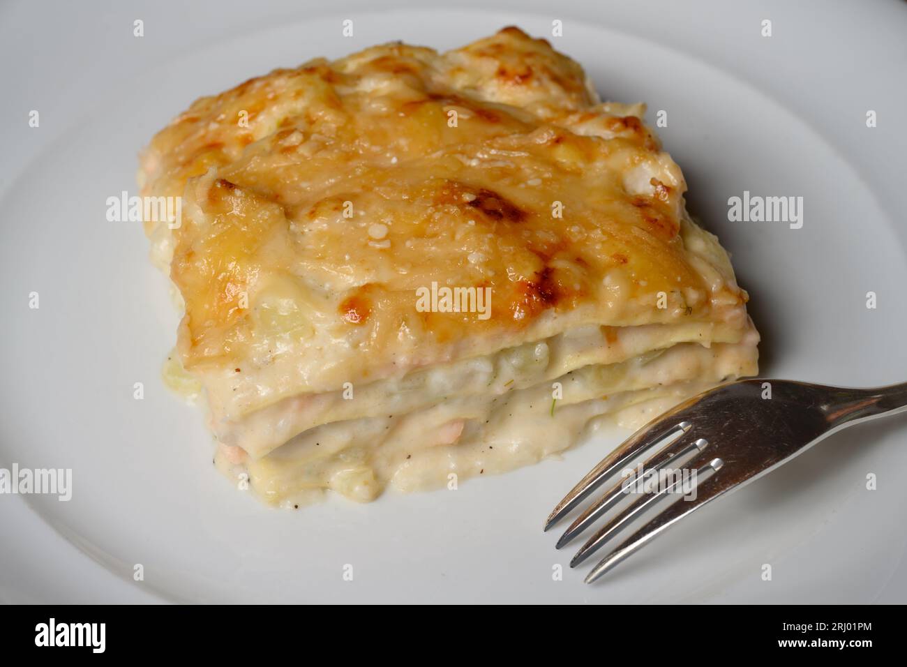 White Fish or Seafood Lasagna, Lasagne Bianche di Pesce or ai Frutti di Mare Stock Photo