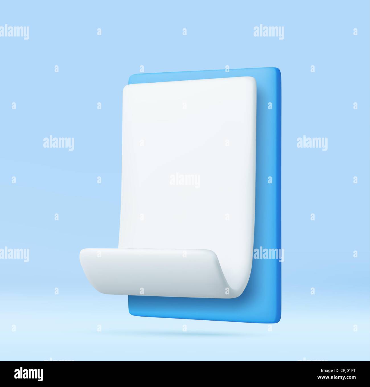 3D White Paper Scroll in Blue Clipboard Isolated. Stock Vector