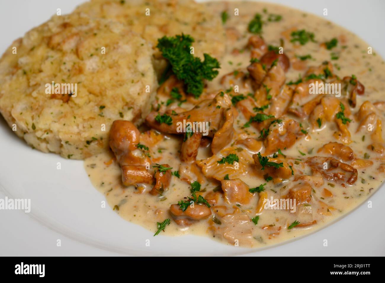 Chanterelles a la Creme and Bread Dumpling or Eierschwammerl Sauce mit