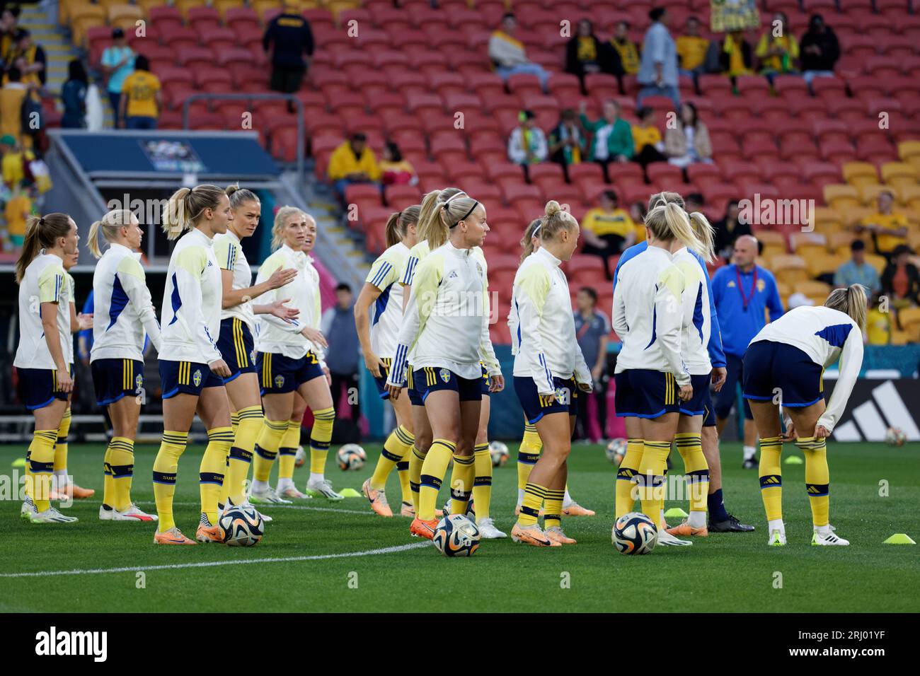 Brisbane, Australia. 19th Aug, 2023. Sweden players warm up before the FIFA Women's World Cup Australia and New Zealand 2023 Third Place match between Sweden and Australia at Brisbane Stadium on August 19, 2023 in Brisbane, Australia Credit: IOIO IMAGES/Alamy Live News Stock Photo