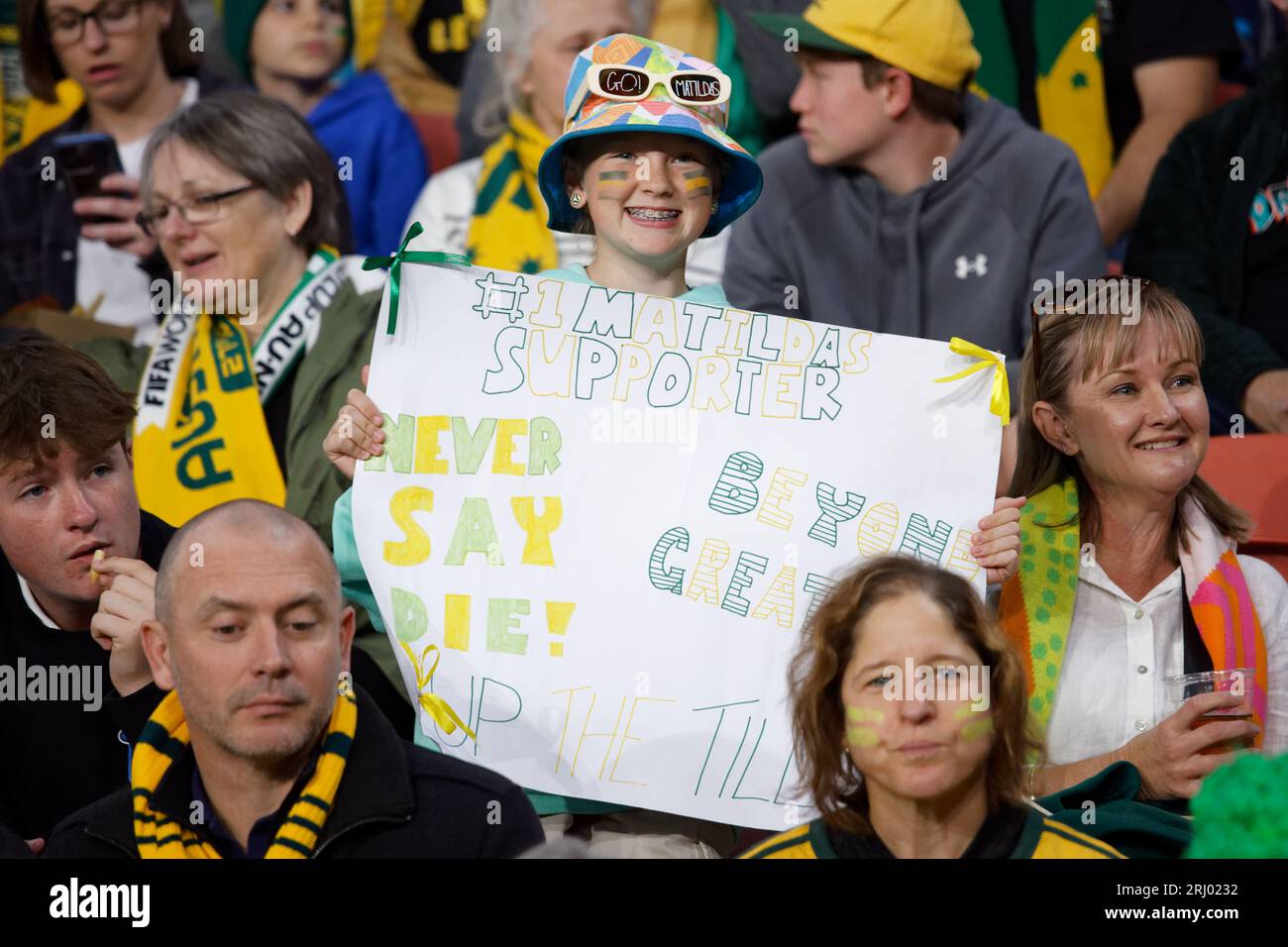 Brisbane, Australia. 19th Aug, 2023. Australian fans show their support before the FIFA Women's World Cup Australia and New Zealand 2023 Third Place match between Sweden and Australia at Brisbane Stadium on August 19, 2023 in Brisbane, Australia Credit: IOIO IMAGES/Alamy Live News Stock Photo