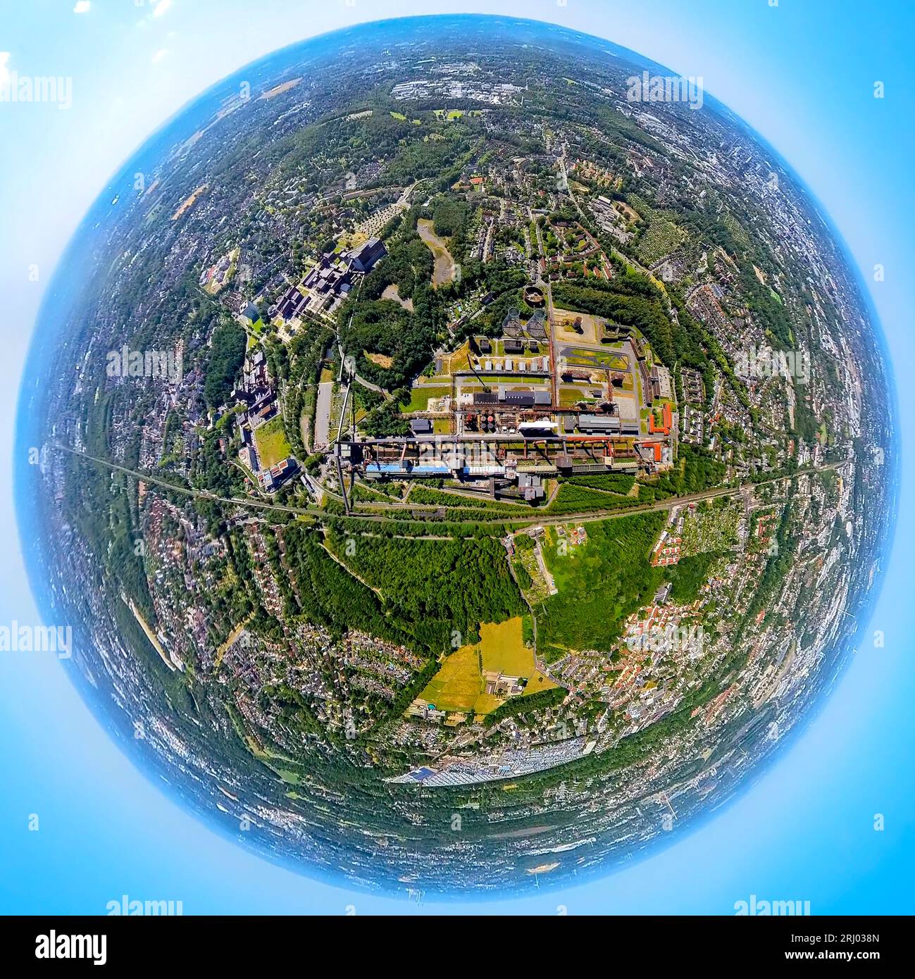 Aerial view, Zollverein colliery, Unesco world heritage, globe, fisheye ...