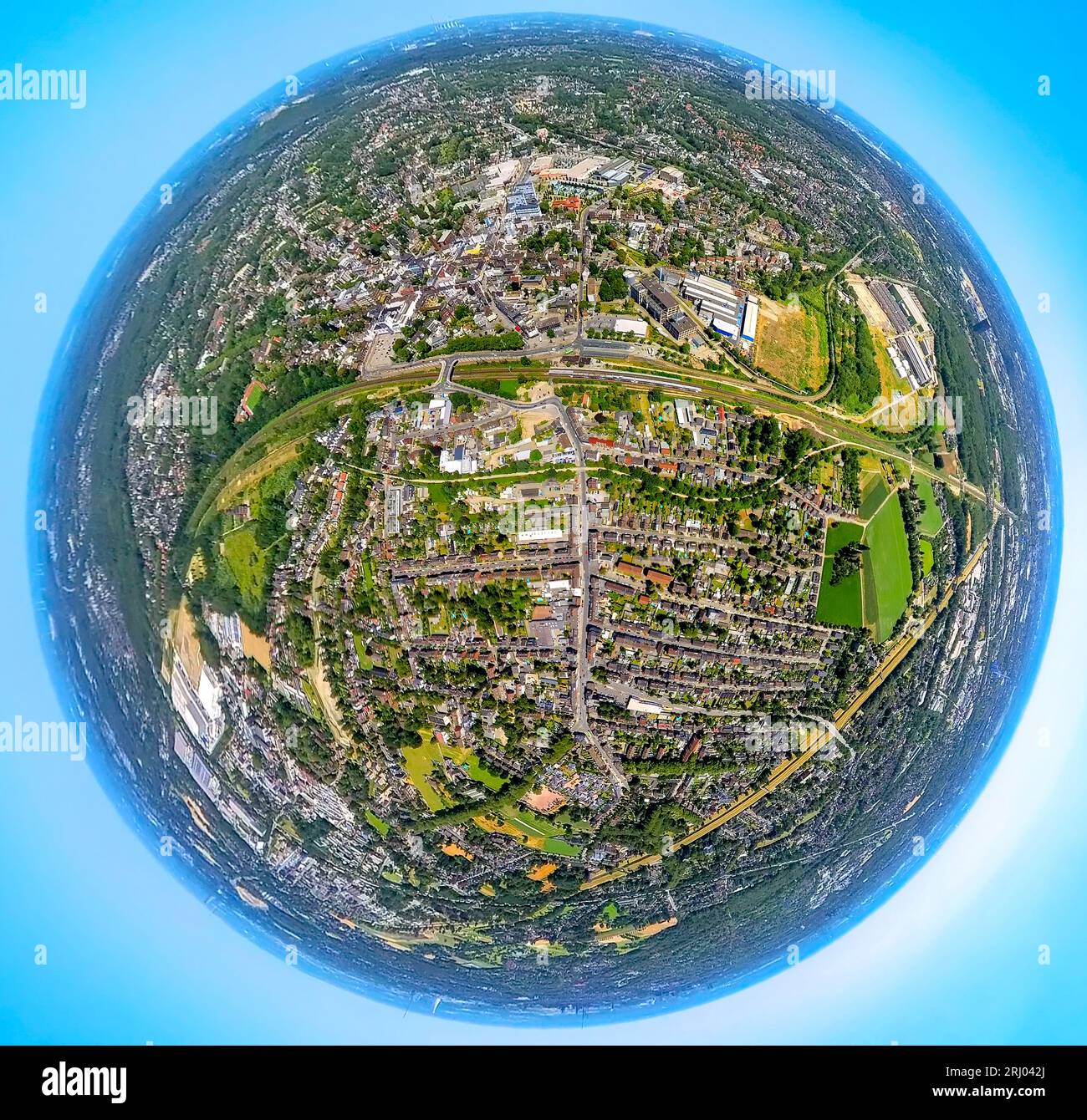 Aerial view, Sterkrade, globe, fisheye, 360 degree, tiny world ...