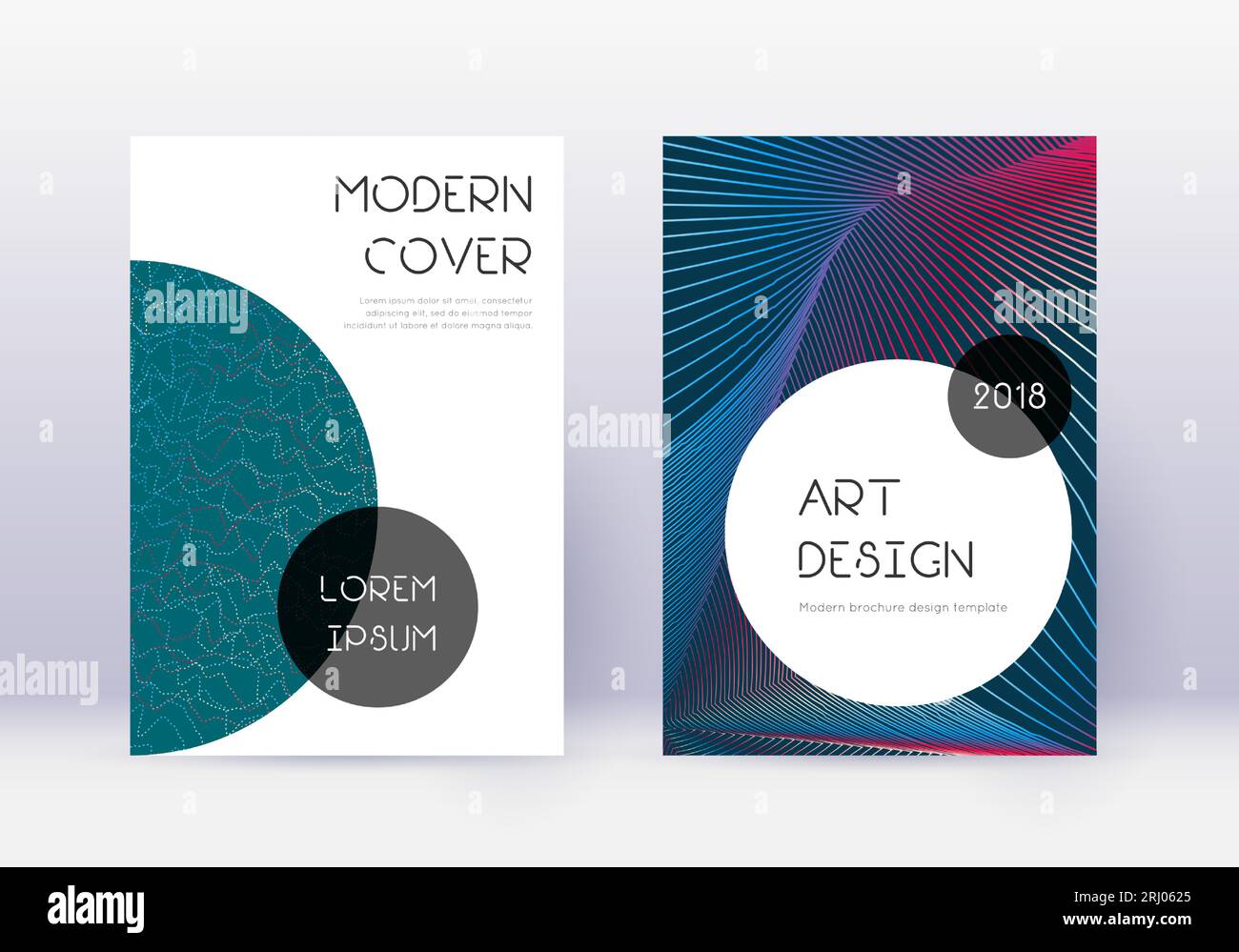 Trendy cover design template set. Red abstract lines on white blue