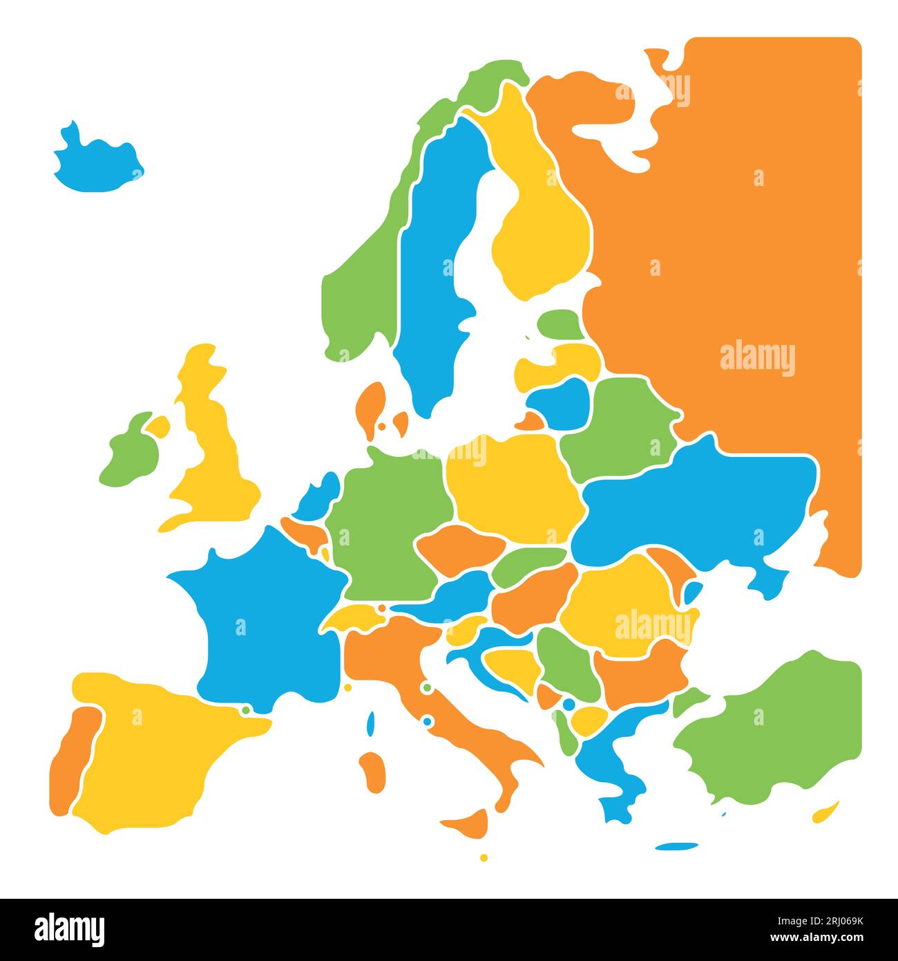 Map Of Europe Without Countries Simplified Map Of Europe Rounded Shapes Of States With Smoothed Border Colorful Simple Flat Vector Map With Country Name Labels 2RJ069K