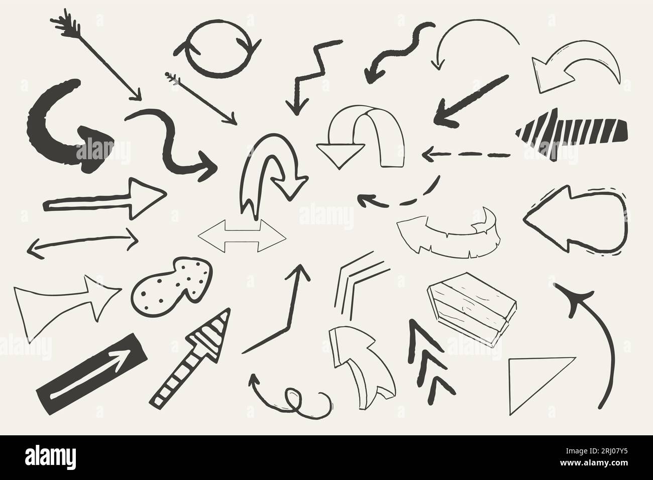 Set arrow pointer ink lines, textured shapes hand drawn decorative ...