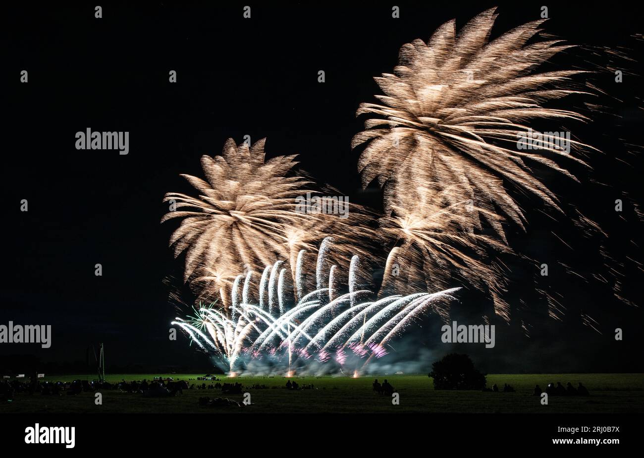 Belvoir Castle, UK. 19th Aug 2023. People watch the firework display by The Fireworkers, as three companies compete against each other for the Firework Champions title, at Belvoir Castle, Leicestershire. Neil Squires/Alamy Live News Stock Photo