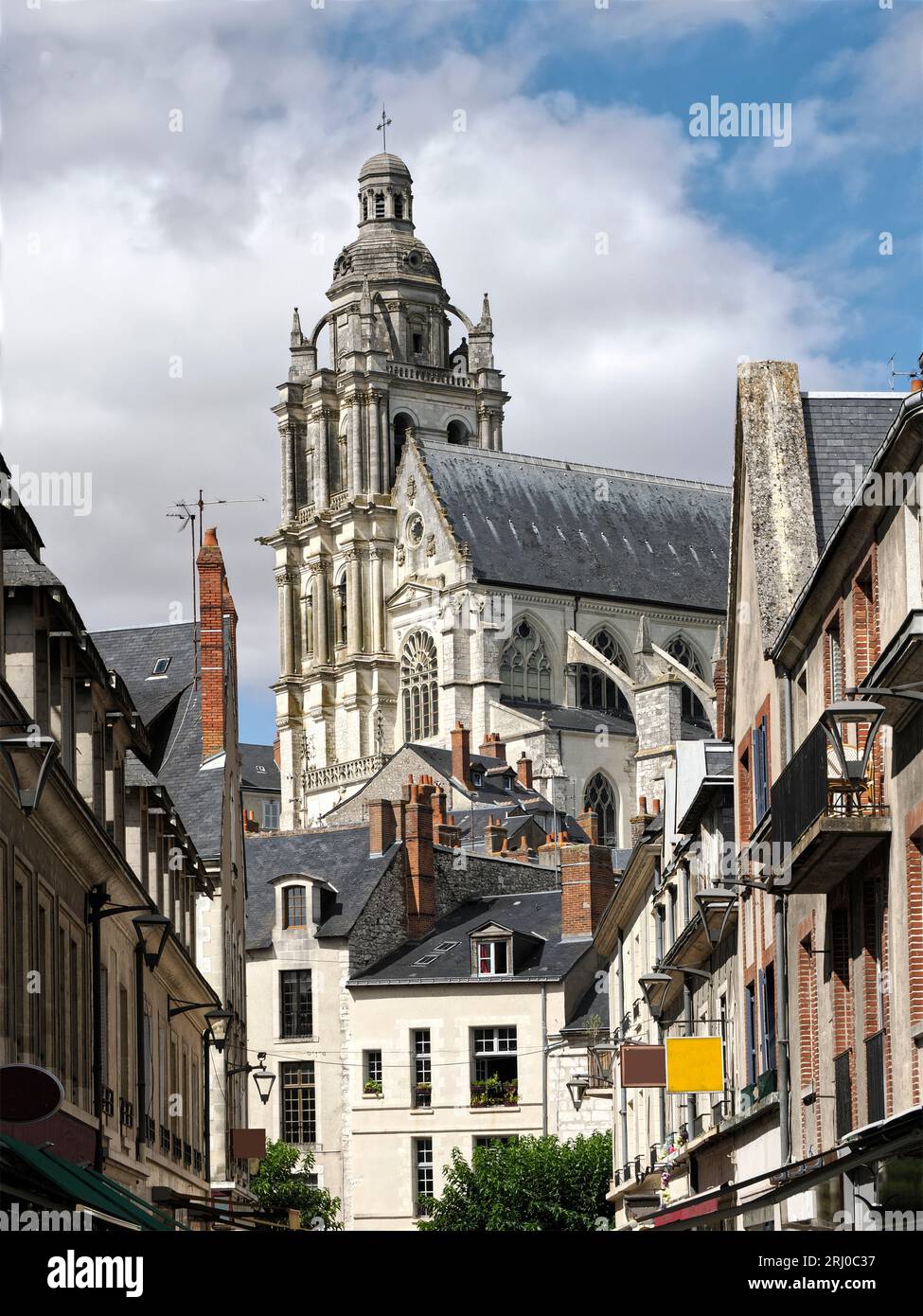 Town of Blois with the bell tower of Saint Louis Cathedral. Blois is a commune and the capital city of Loir-et-Cher department in Centre-Val de Loire Stock Photo