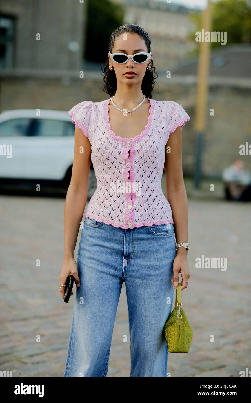 Street style, Jamilla Strand arriving at Ganni Spring-Summer 2024 show