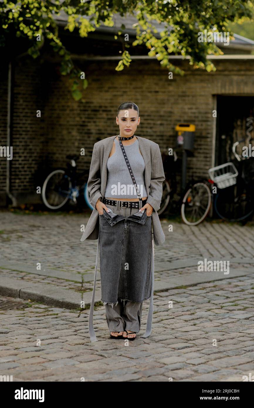 Street style, Livia Nunes Marques arriving at Ganni Spring-Summer 2024