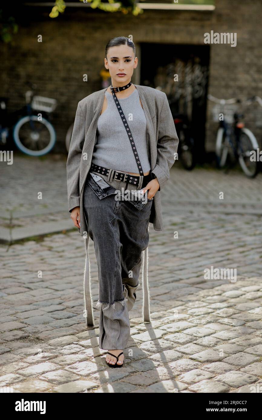 Street style, Livia Nunes Marques arriving at Ganni Spring-Summer 2024