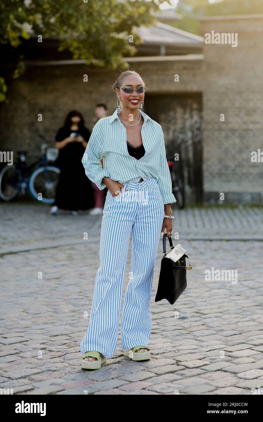 Street style, Petra Henriette Rufi arriving at Ganni Spring-Summer 2024  show, during Copenhagen Fashion Week, Denmark, on August 10th, 2023. Photo  by Marie-Paola Bertrand-Hillion/ABACAPRESS.COM Credit: Abaca Press/Alamy  Live News Stock Photo 