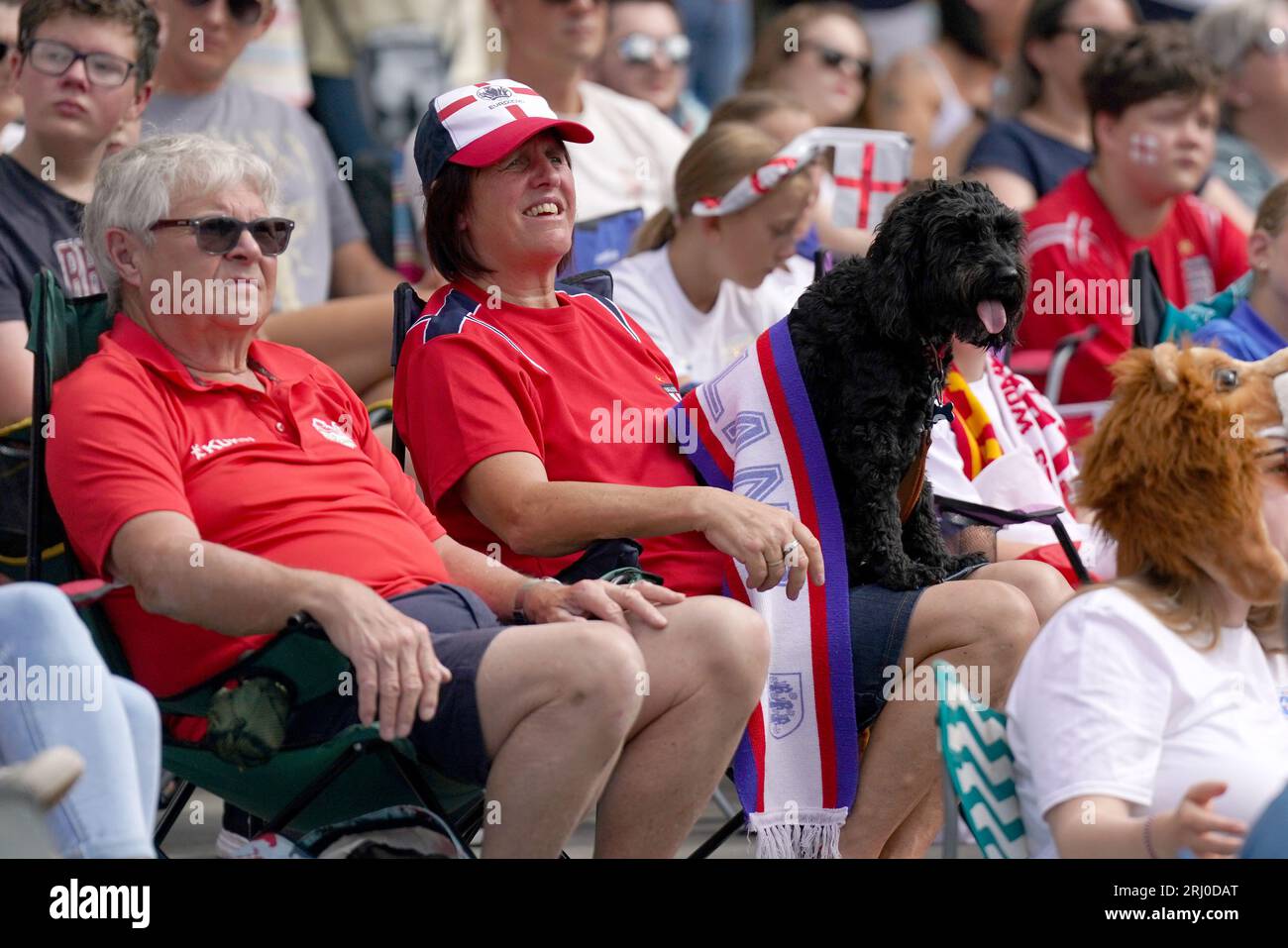 England fans and their dog watch a screening of the FIFA Women's World
