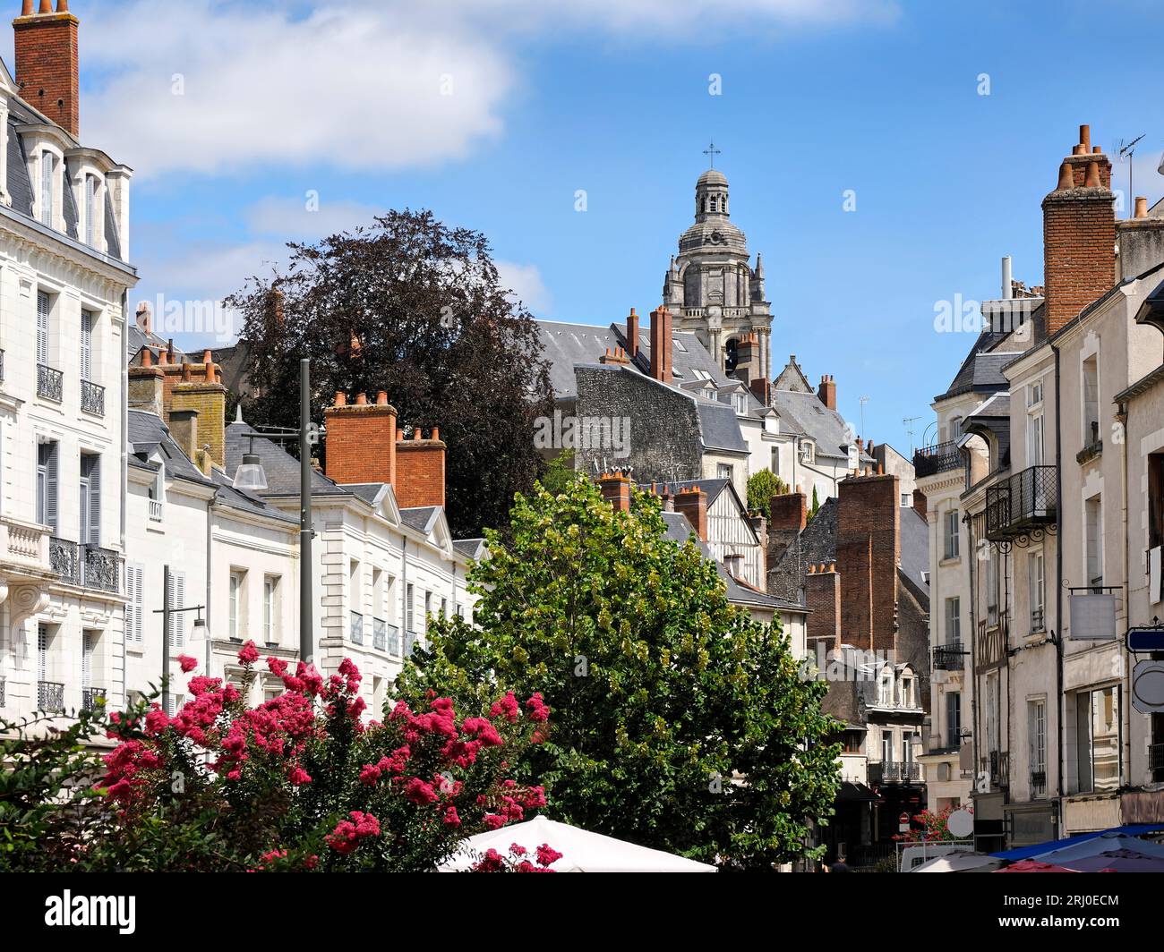 Town of Blois with the bell tower of Saint Louis Cathedral. Blois is a commune and the capital city of Loir-et-Cher department in Centre-Val de Loire Stock Photo