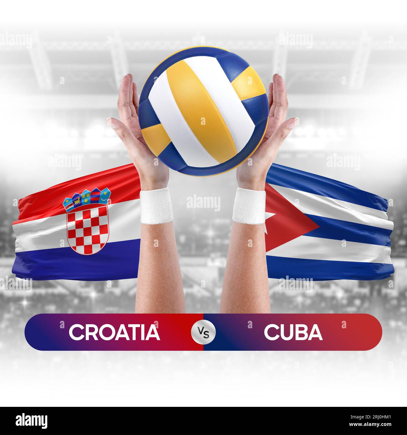 Croatia vs Cuba national teams volleyball volley ball match competition concept. Stock Photo