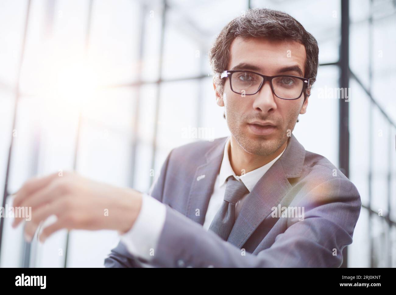 young man having online conference from home Stock Photo
