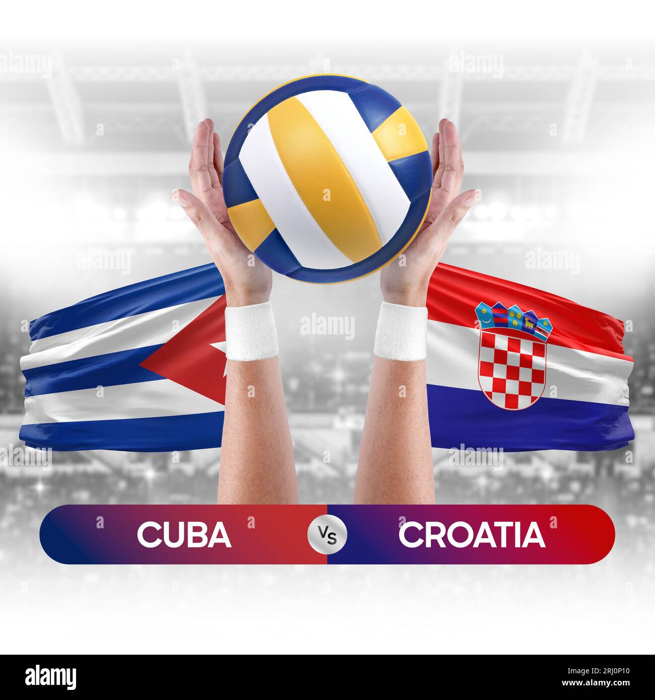 Cuba vs Croatia national teams volleyball volley ball match competition concept. Stock Photo
