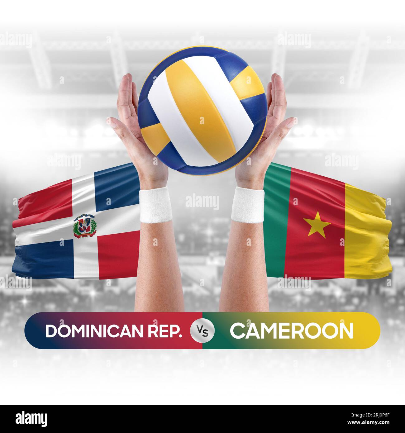 Dominican Republic vs Cameroon national teams volleyball volley ball match competition concept. Stock Photo