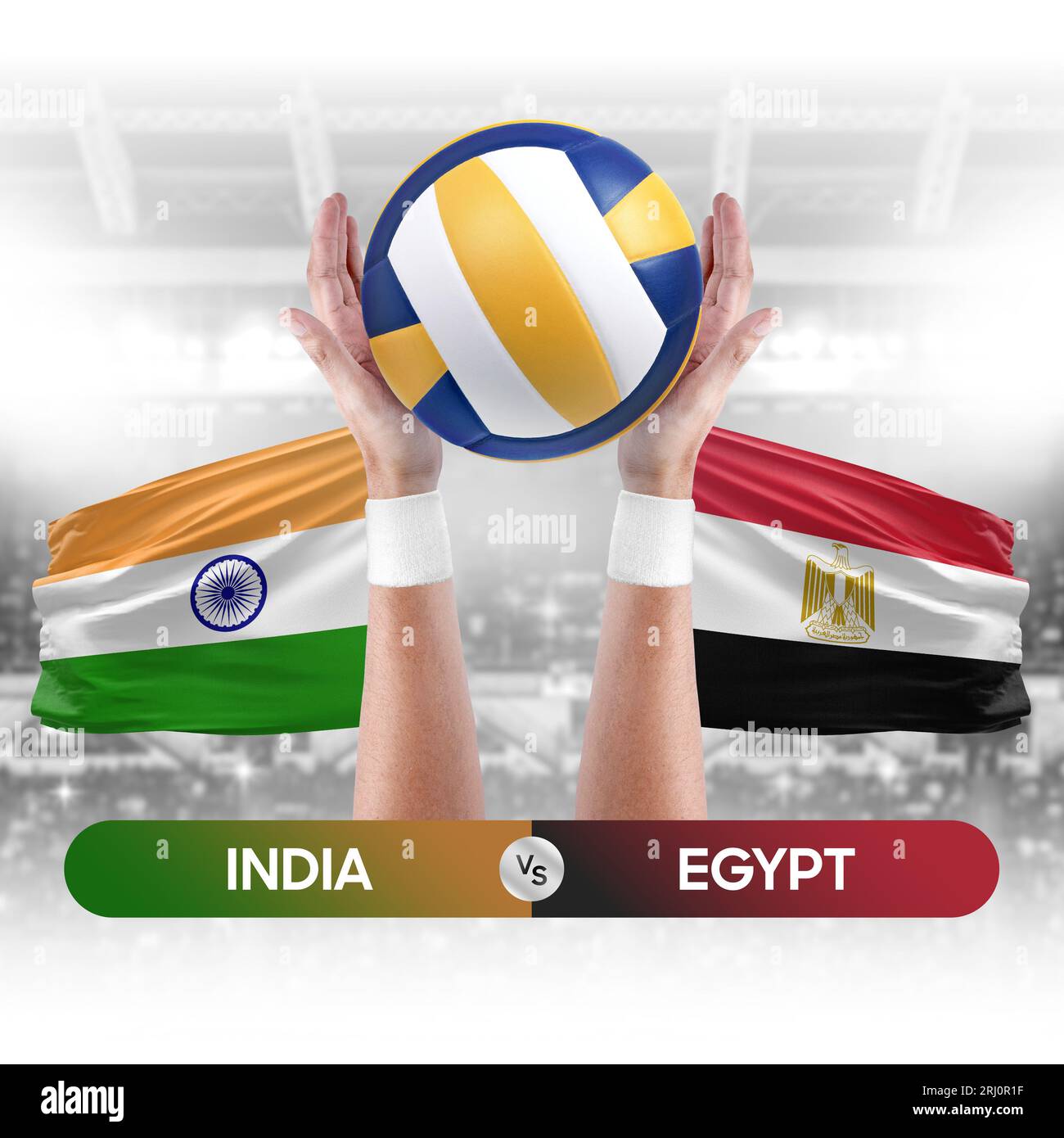 India vs Egypt national teams volleyball volley ball match competition concept. Stock Photo