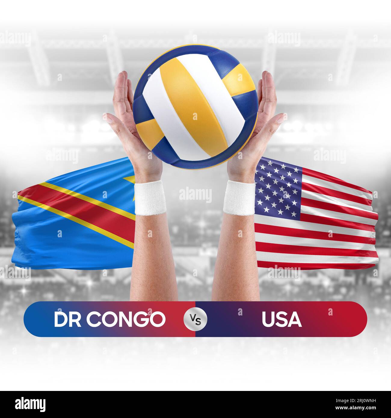 Dr Congo vs USA national teams volleyball volley ball match competition concept. Stock Photo