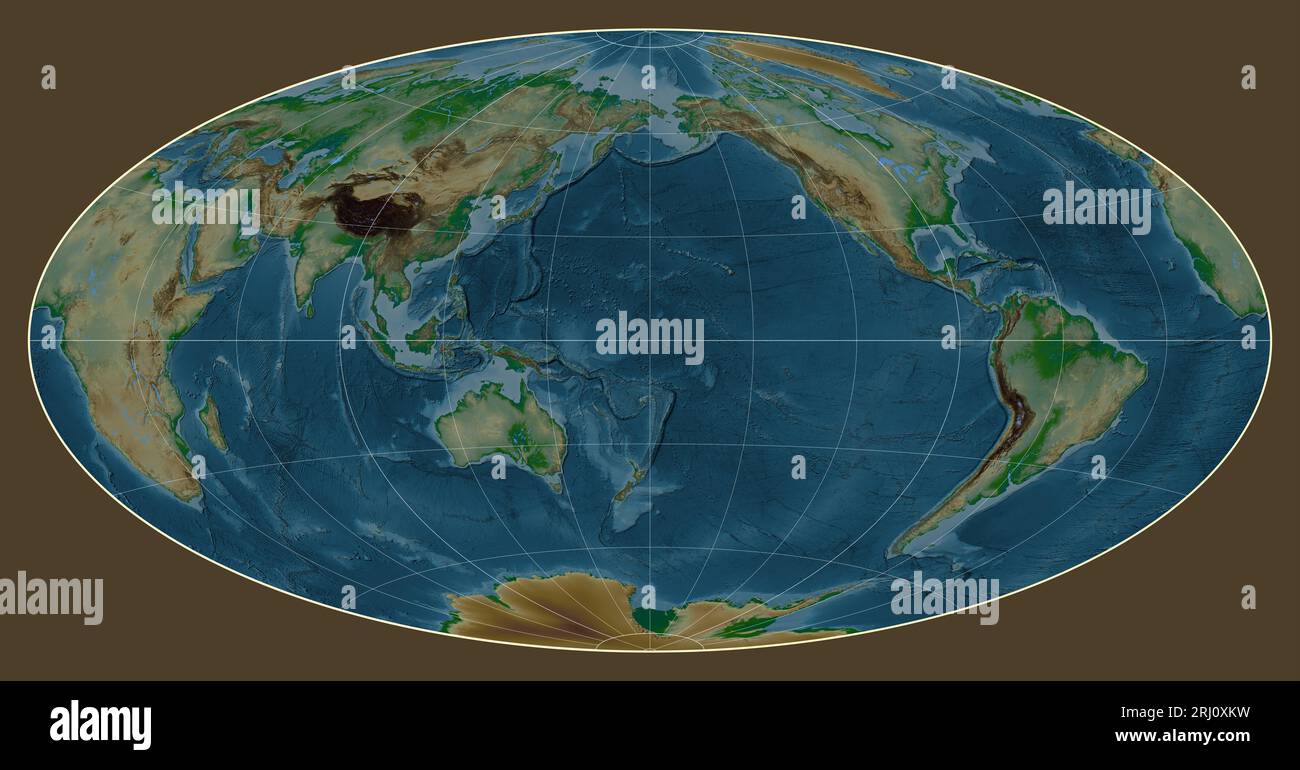 Physical map of the world in the Aitoff projection centered on the ...