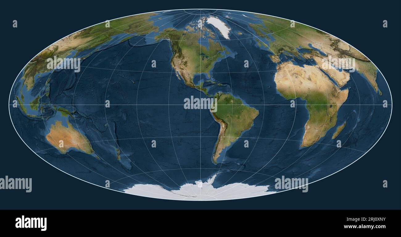 Satellite map of the world in the Aitoff projection centered on the ...