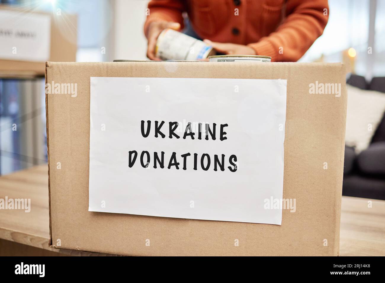 Box, donation and charity to support Ukraine with empathy, kindness and