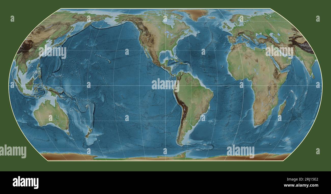 Colored elevation map of the world in the Hatano Asymmetrical Equal ...