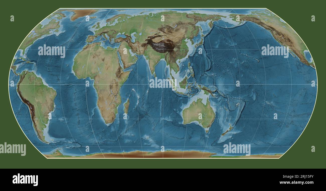 Colored elevation map of the world in the Hatano Asymmetrical Equal ...