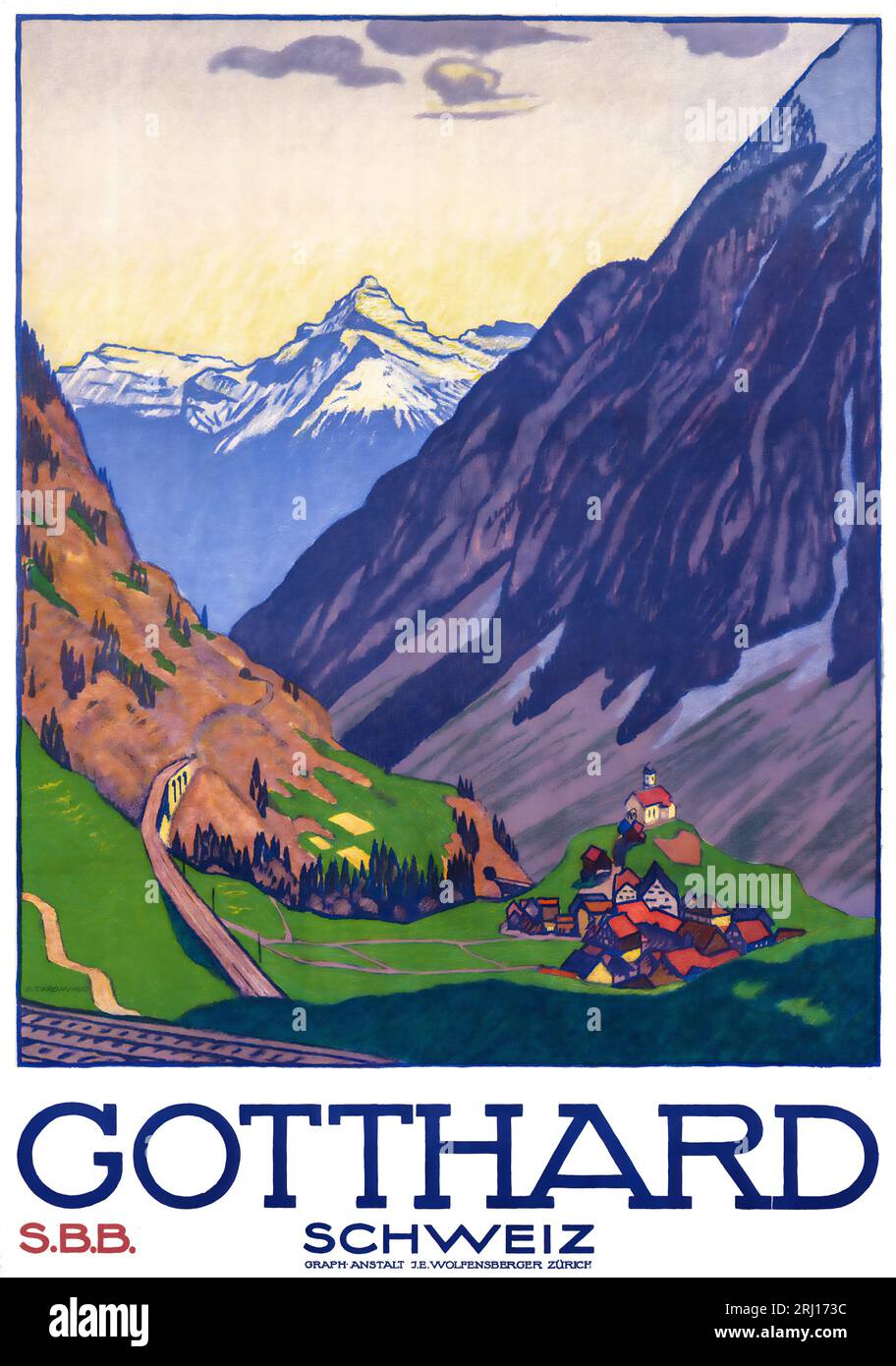 Vintage Gotthard, Switzerland, travel poster Stock Photo - Alamy