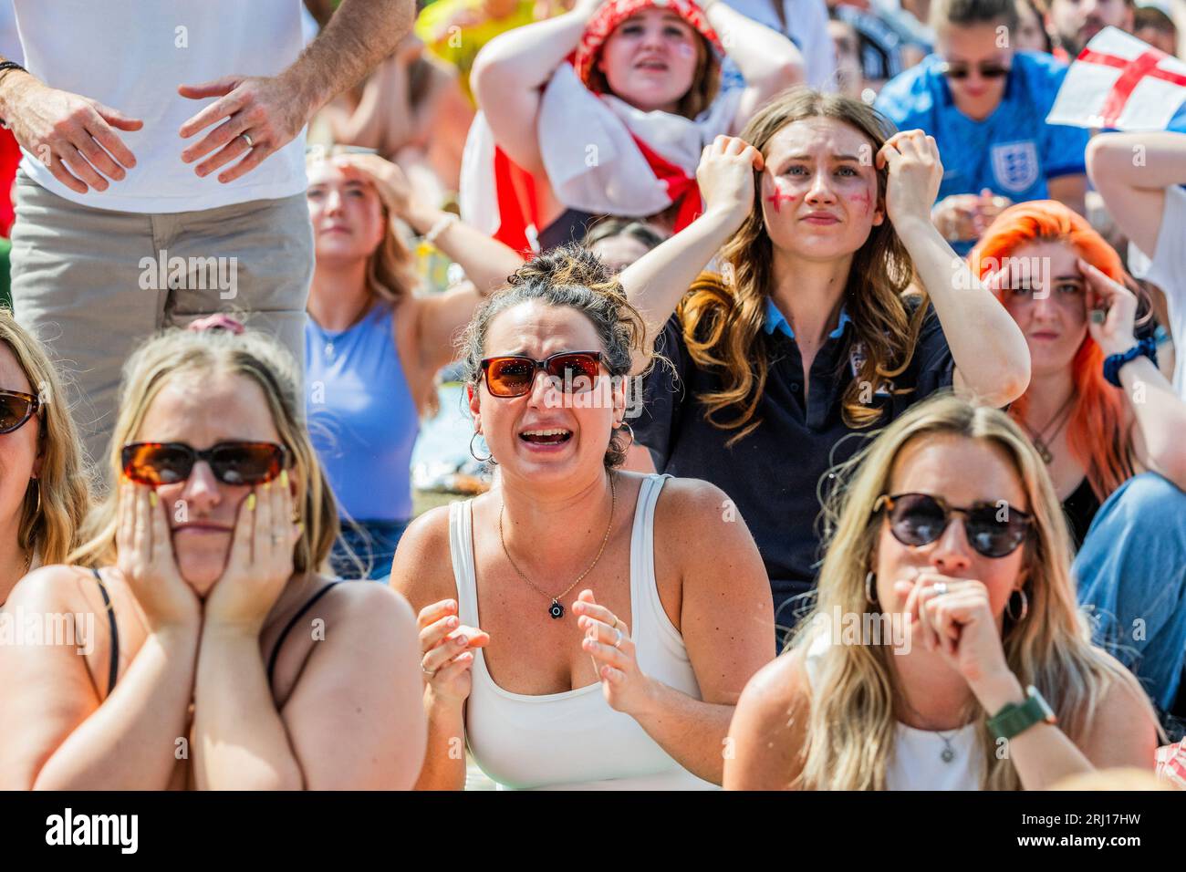 London, UK. 20th Aug, 2023. Spain win 1-0. Leaving plenty of stressed Engalnd Fans in Victoria Park, at All Points East Festival's In the NBHD, watching the Lionesses in the the England v Spain, FIFA Women's World Cup final. Credit: Guy Bell/Alamy Live News Stock Photo