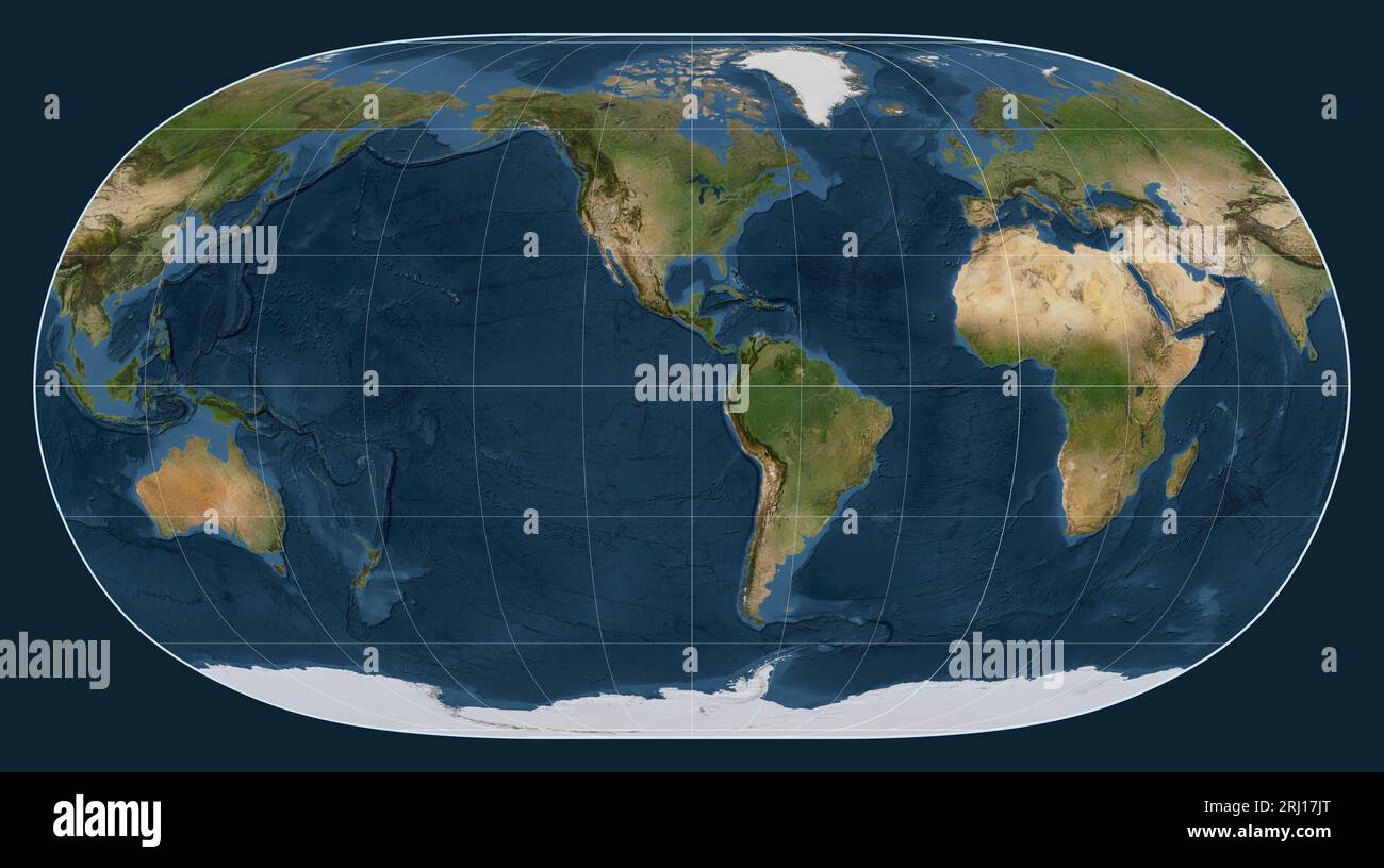 Satellite map of the world in the Natural Earth II projection centered on  the meridian -90 west longitude Stock Photo - Alamy, image size:1300x816