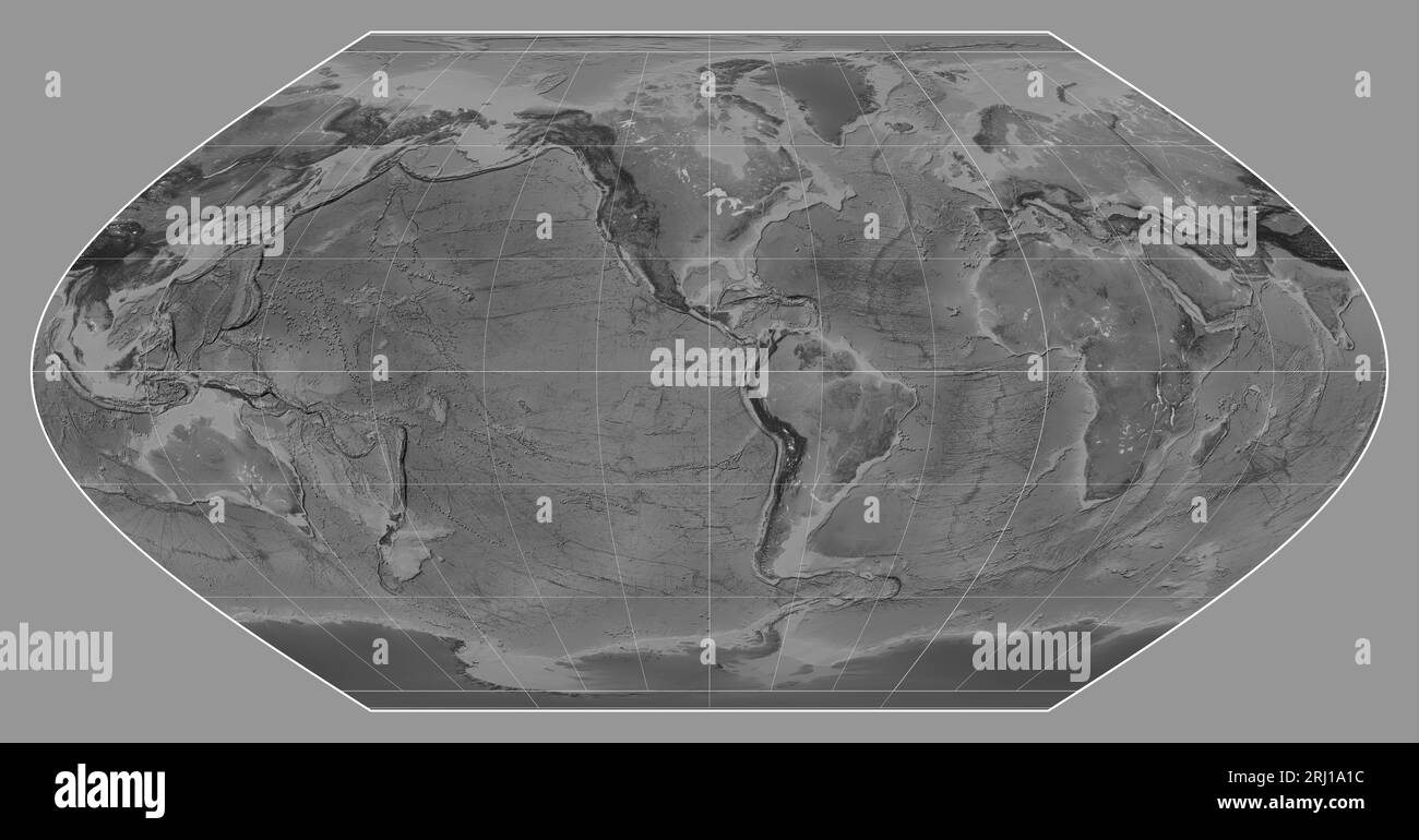 Grayscale map of the world in the Winkel I projection centered on the ...