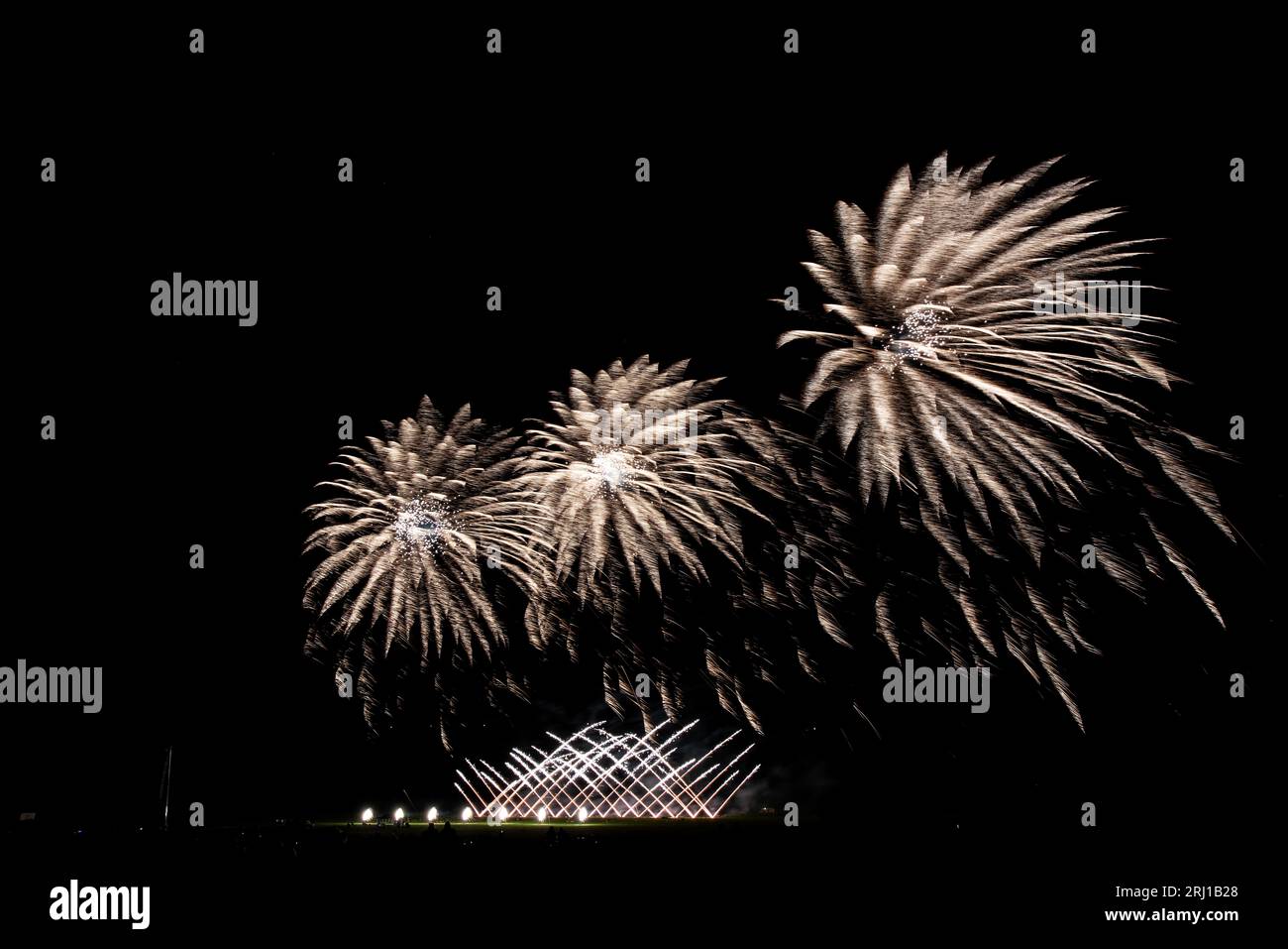 Belvoir Castle, UK. 19th Aug 2023. People watch the closing firework display by SelStar Fireworks after the Firework Champions competition at Belvoir Castle, Leicestershire. Neil Squires/Alamy Live News Stock Photo