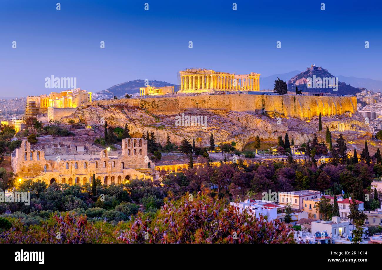 Views Over Ruins Of The Temple Of Parthenon And The City Of Athens ...