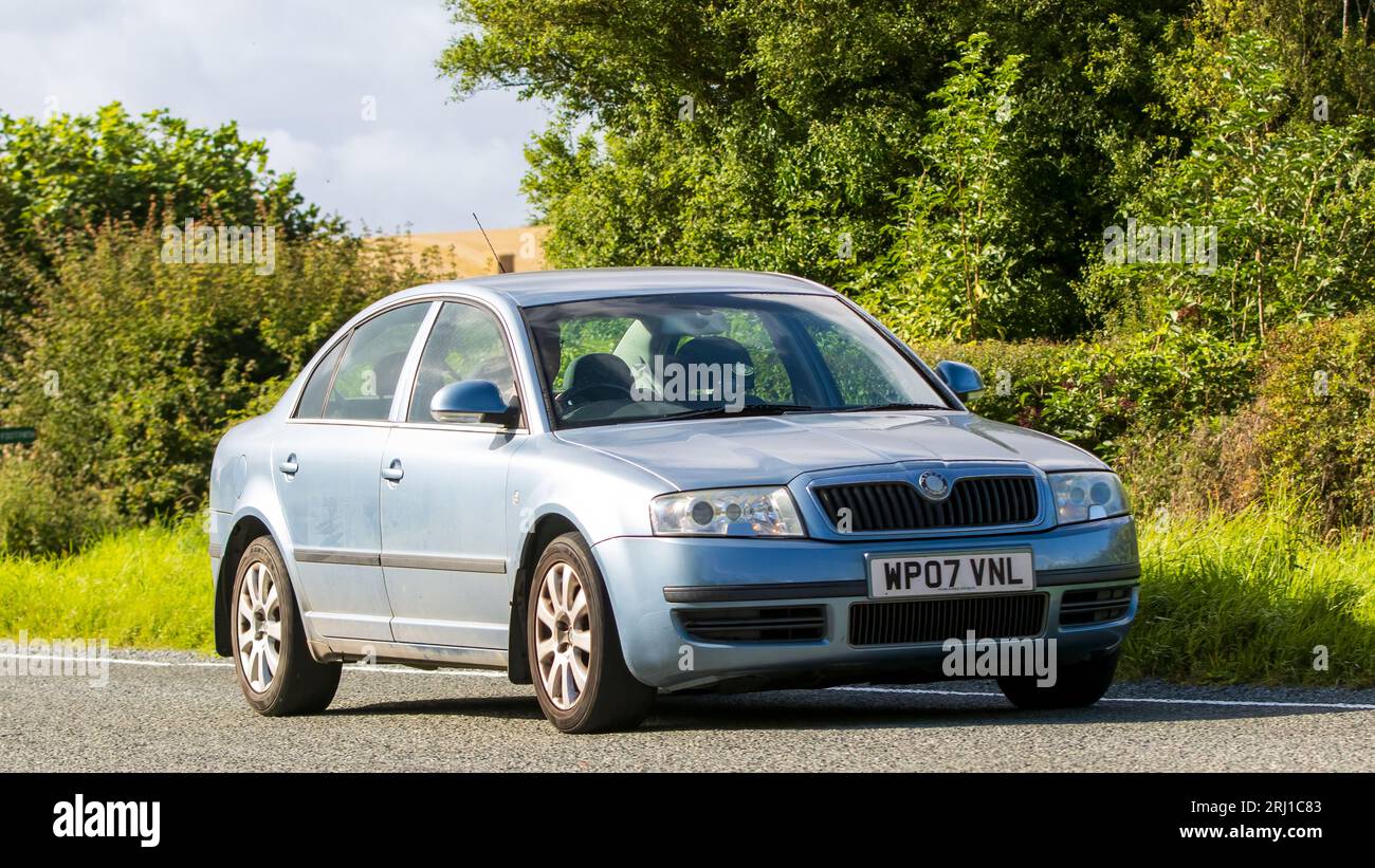 Woburn, Beds, UK - Aug 19th 2023: 2007 diesel engine Skoda Superb  car travelling on an English country road. Stock Photo